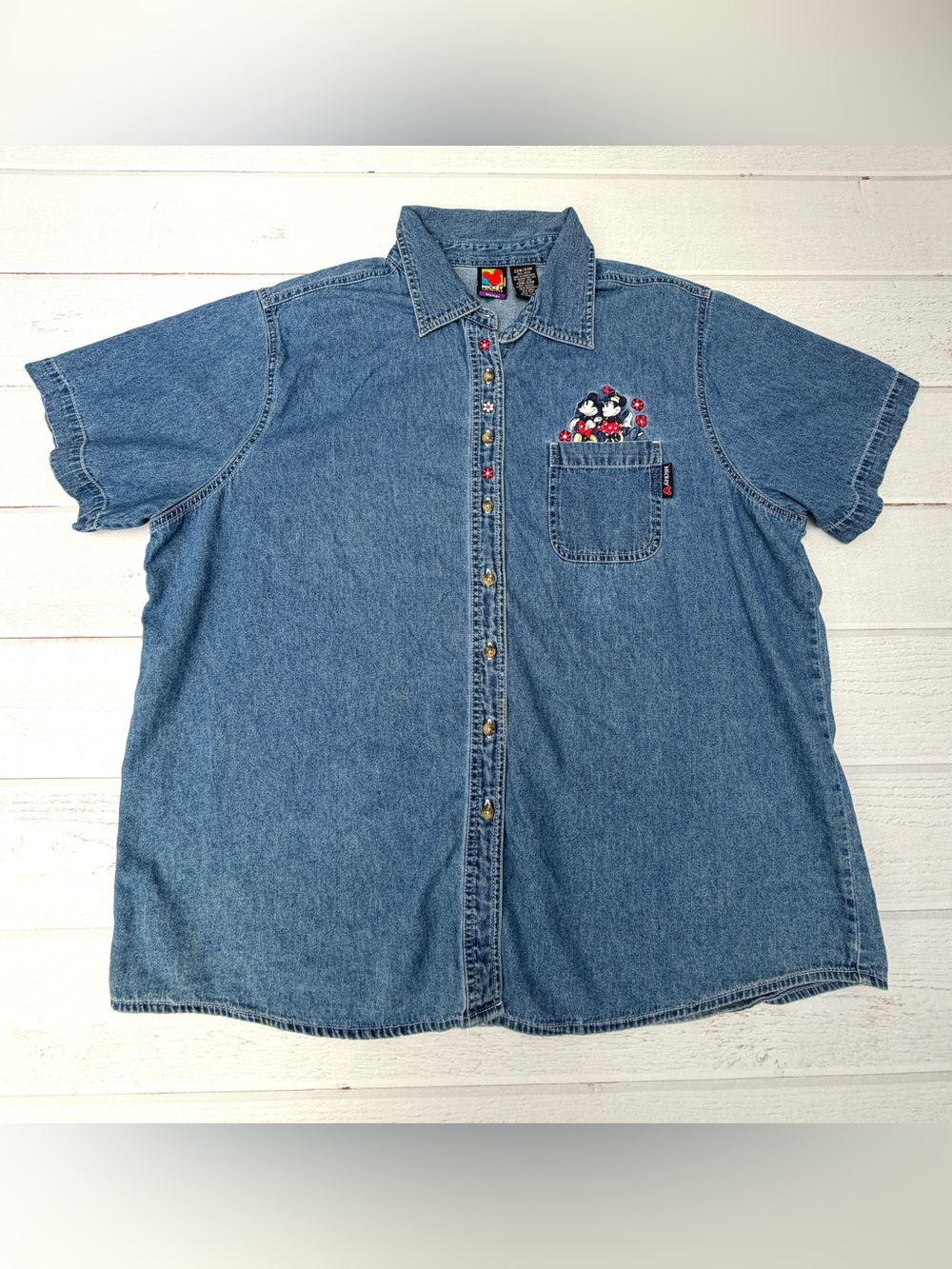 Disney Mickey Unlimited Mickey Minnie Embroidered Denim Shirt Grandmacore - Picture 2 of 8
